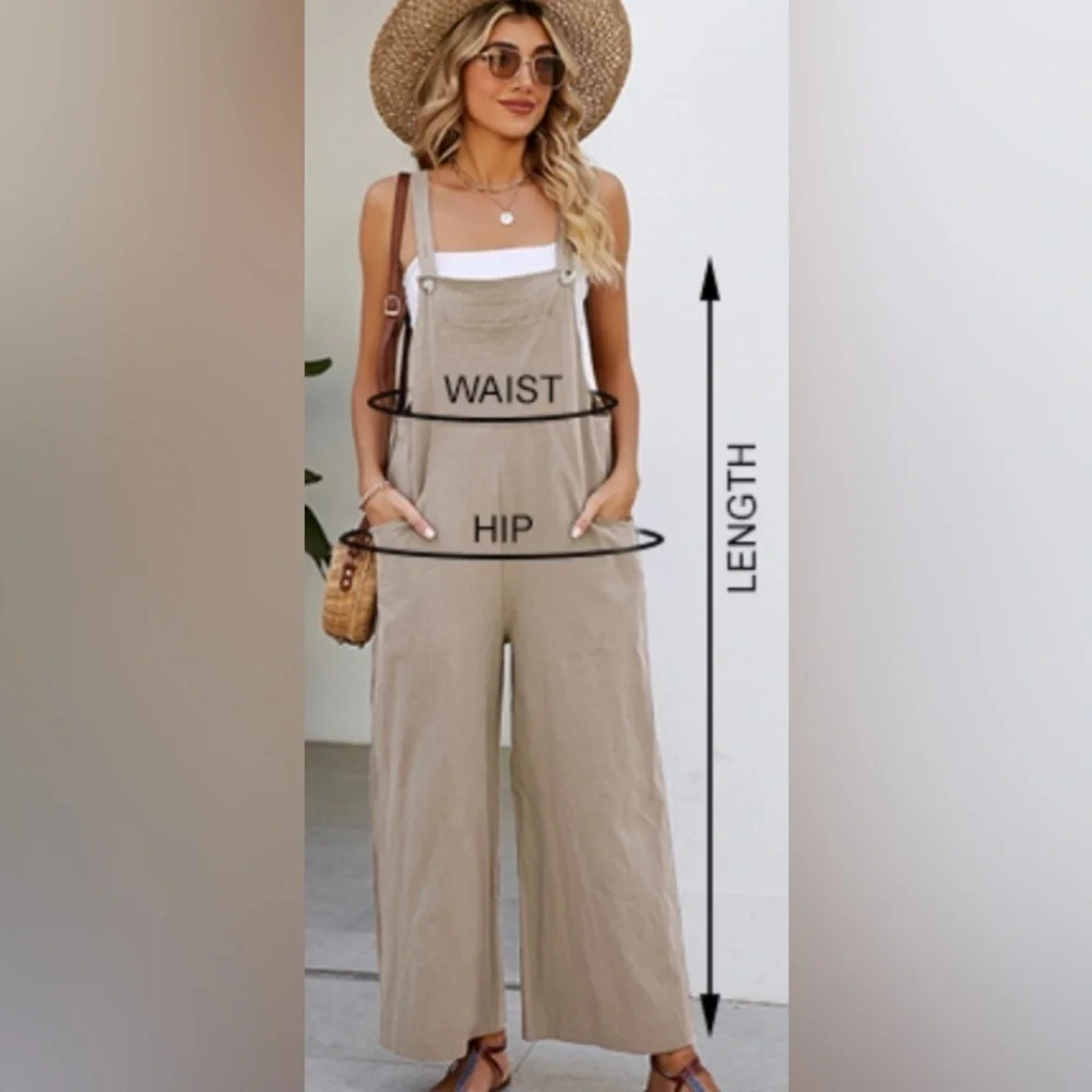 Baggy Comfy Overalls Casual Cotton Loose Fit Wide Leg Jumpsuit Adjustable Strap - Picture 10 of 10
